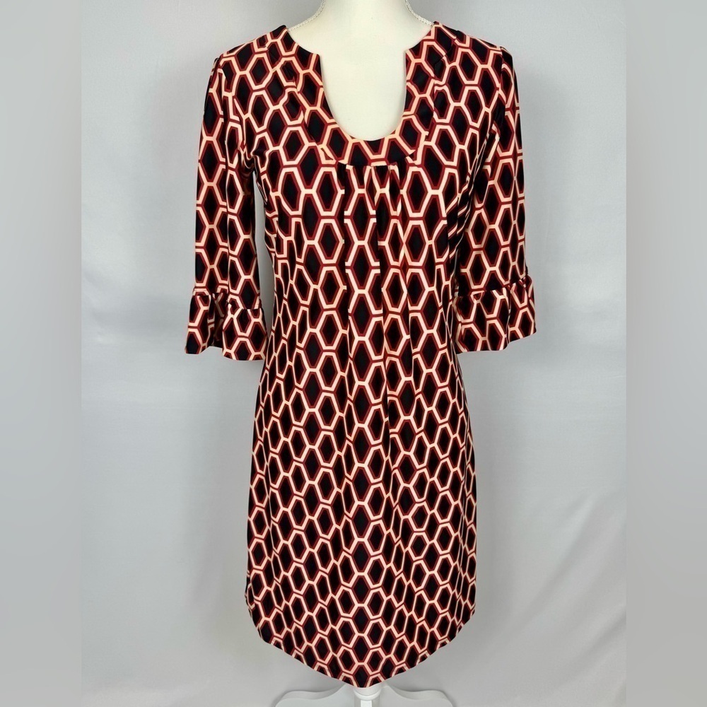 Jude Connally Nancy Shift Dress Stretch Half Sleeves Red Geometric Print Small